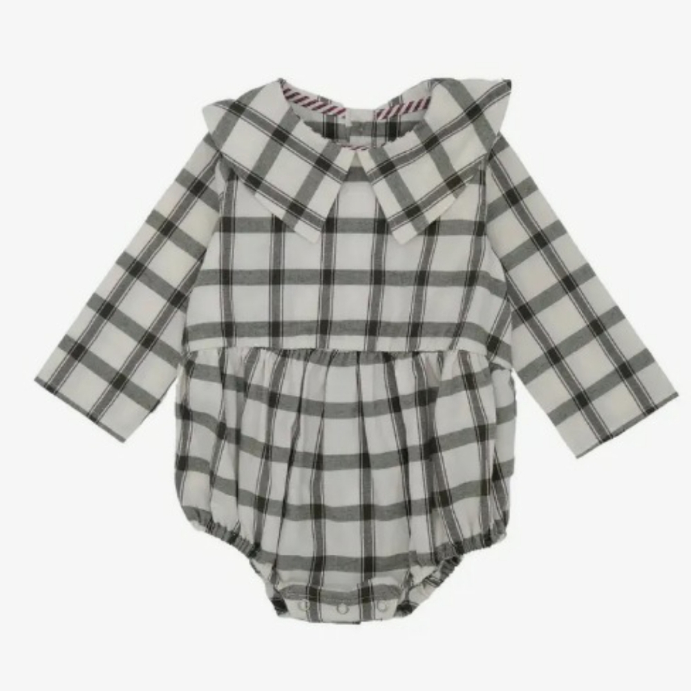 LOIR PARIS Green + Burgundy Plaid Romper 6M